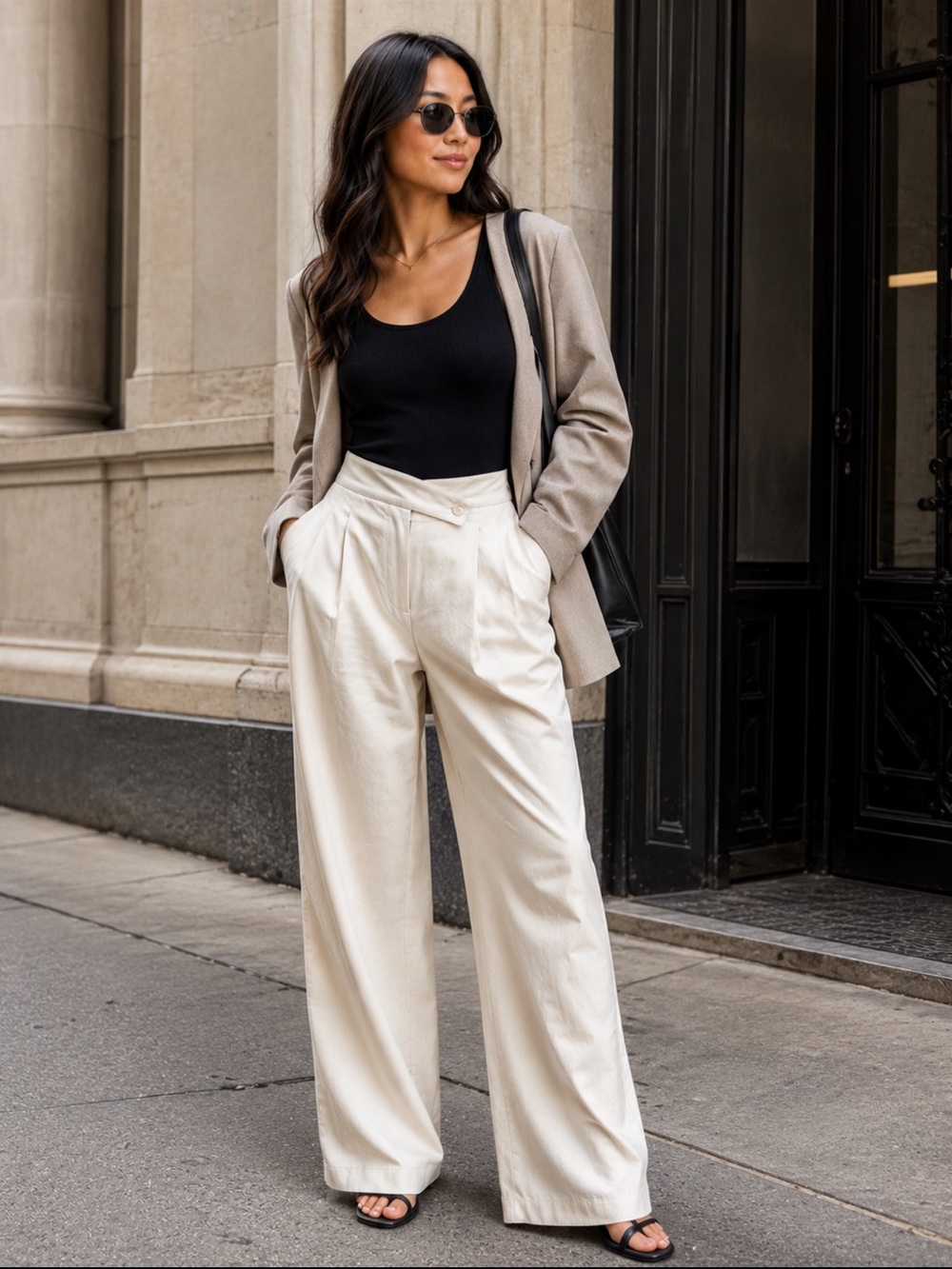 Lioness Ivory Wide Leg Trouser Pants Small Crossover Waist NEW